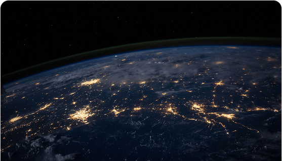 Earth from space at night, city lights glowing