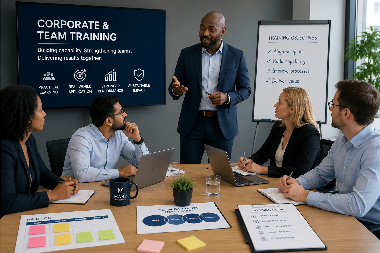 Corporate team participating in a practical training workshop focused on capability building, process improvement and delivery.